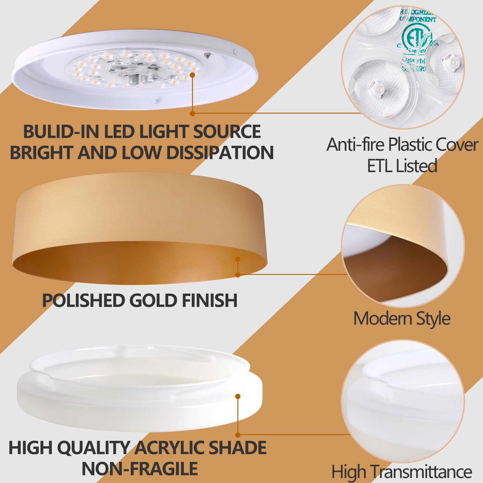 Bargeni modern kitchen light in gold finish adds elegant focal point.