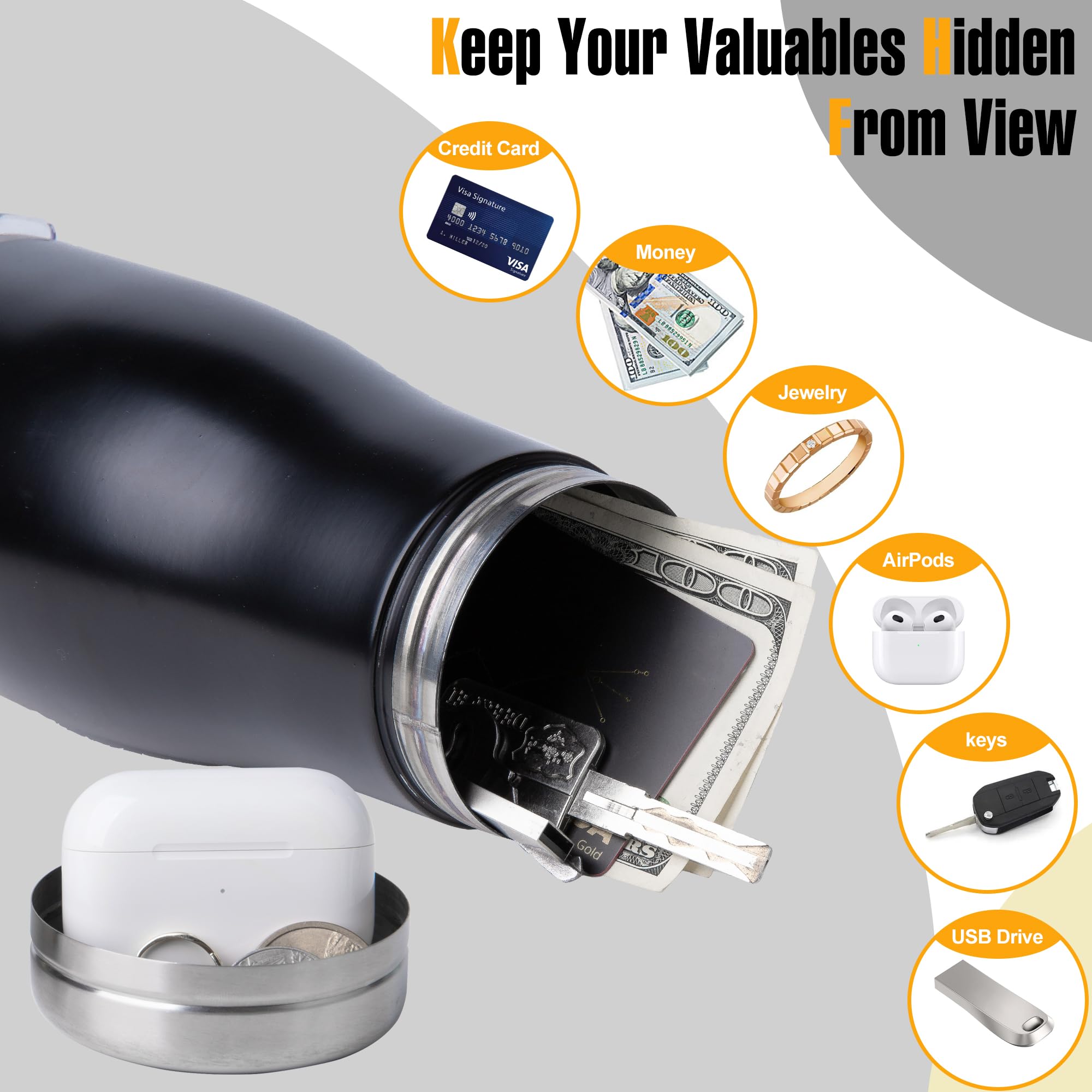 BarGifts large-capacity bottle demonstrates ample space for keys, cash, or jewelry.