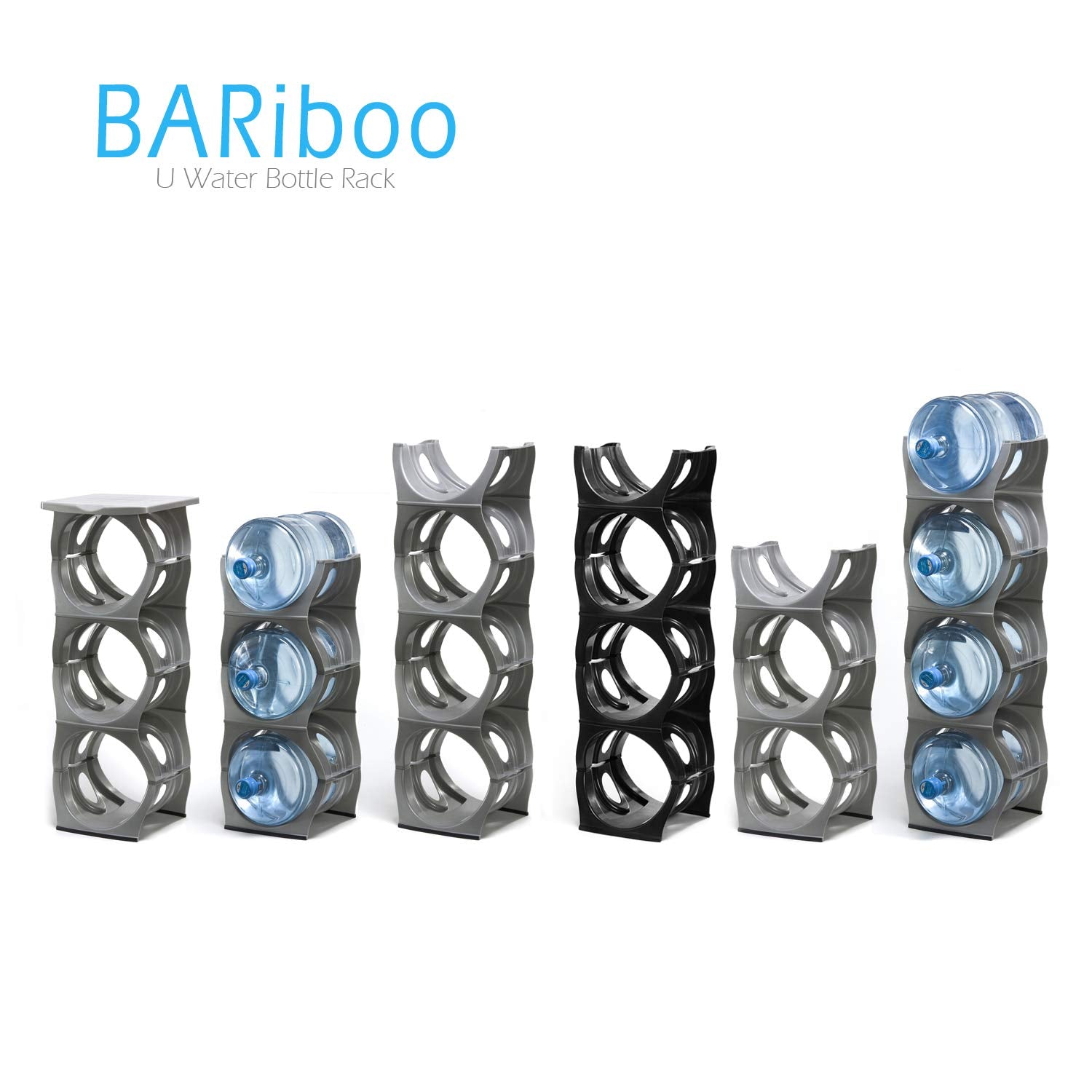 Bariboo seven-unit storage system for high-capacity jug organization.
