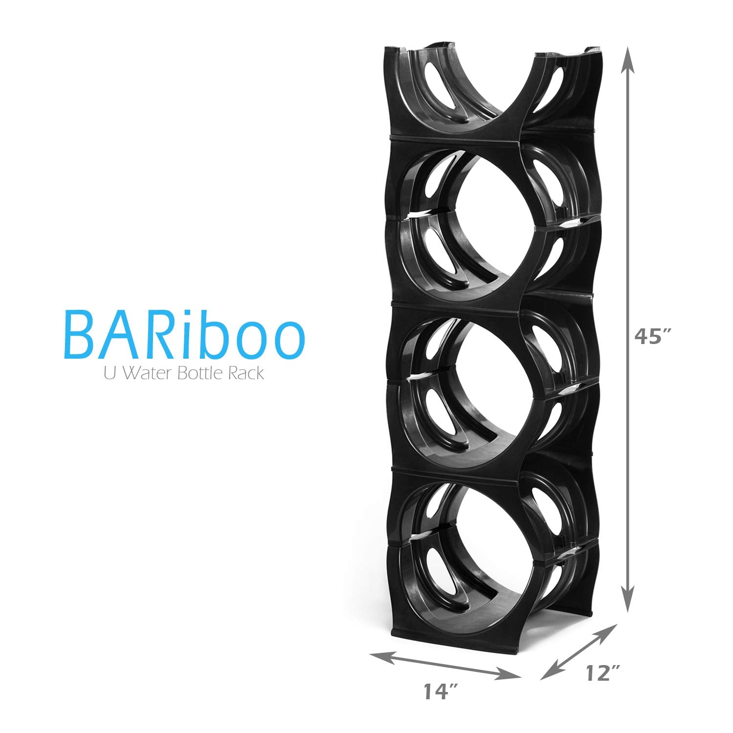 Bariboo water bottle rack side view highlighting sturdy construction and space efficiency.
