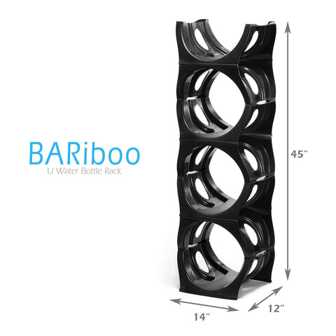Bariboo water bottle rack side view highlighting sturdy construction and space efficiency.