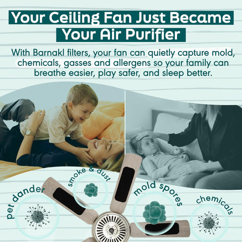 Barnakl universal-fit pad attached to ceiling fan blade for refreshed air