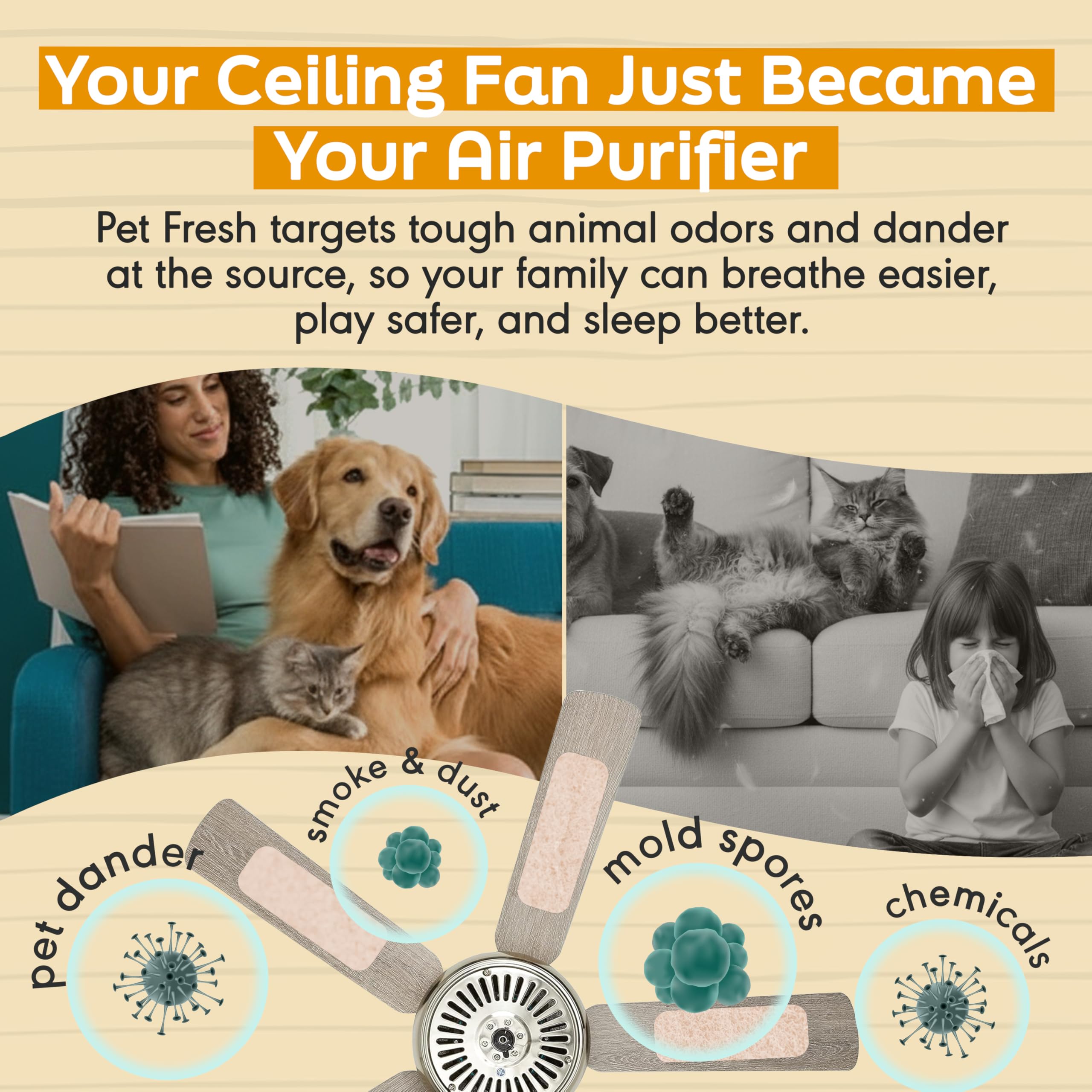 Barnakl zeolite filter captures pet odors while the fan runs