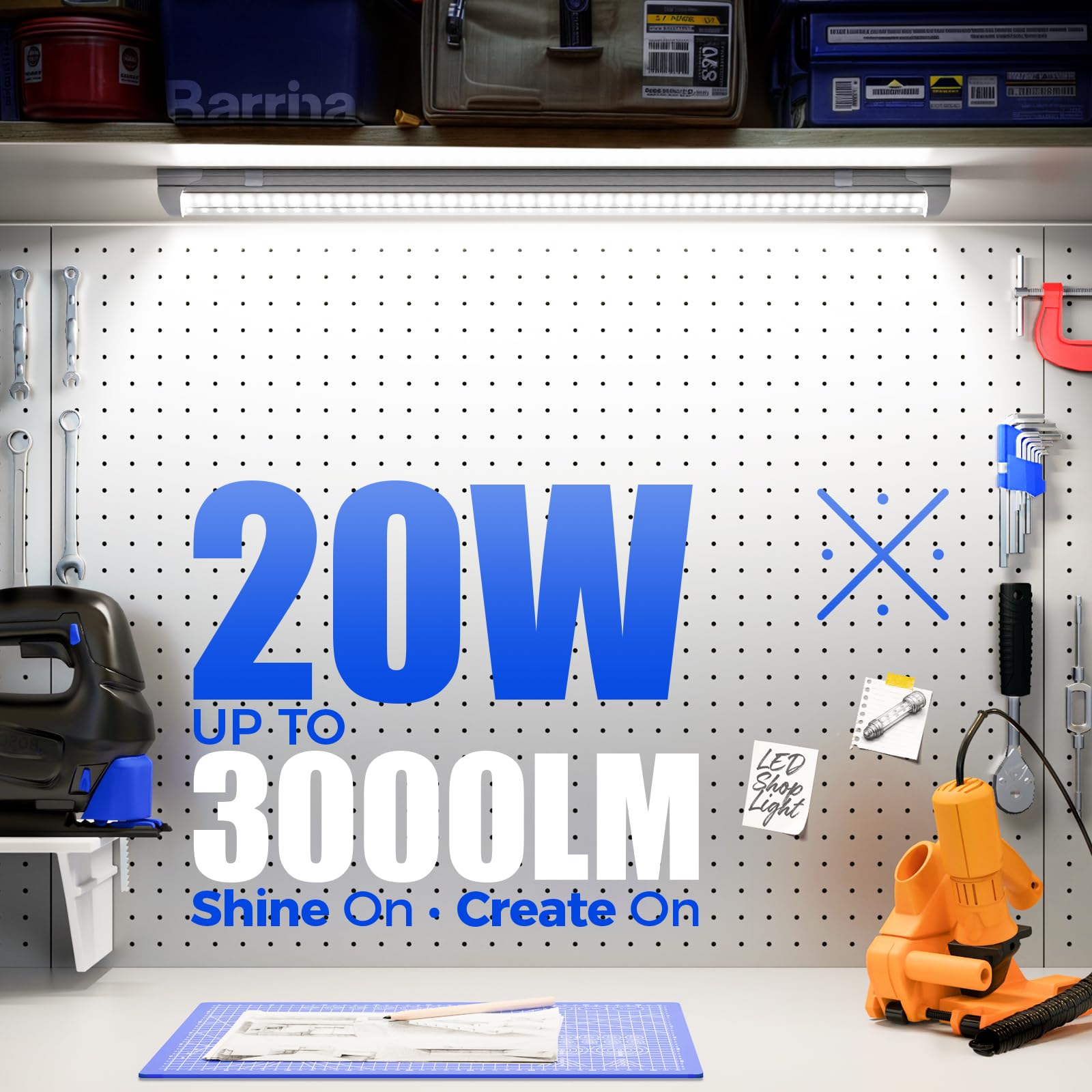 Barrina 5000K 2FT LED shop light in garage setup for daylight white task lighting