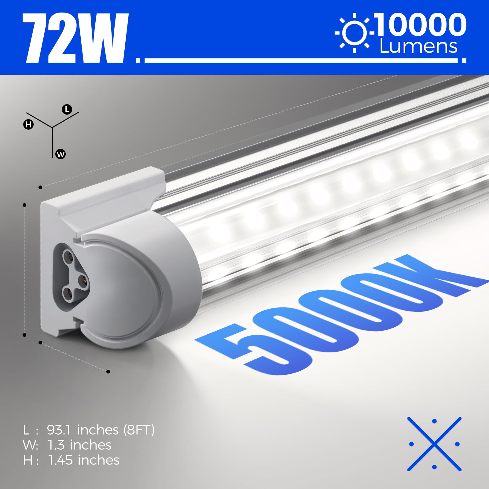 Barrina 8ft LED shop light connectors allow four-in-series for flexible wiring