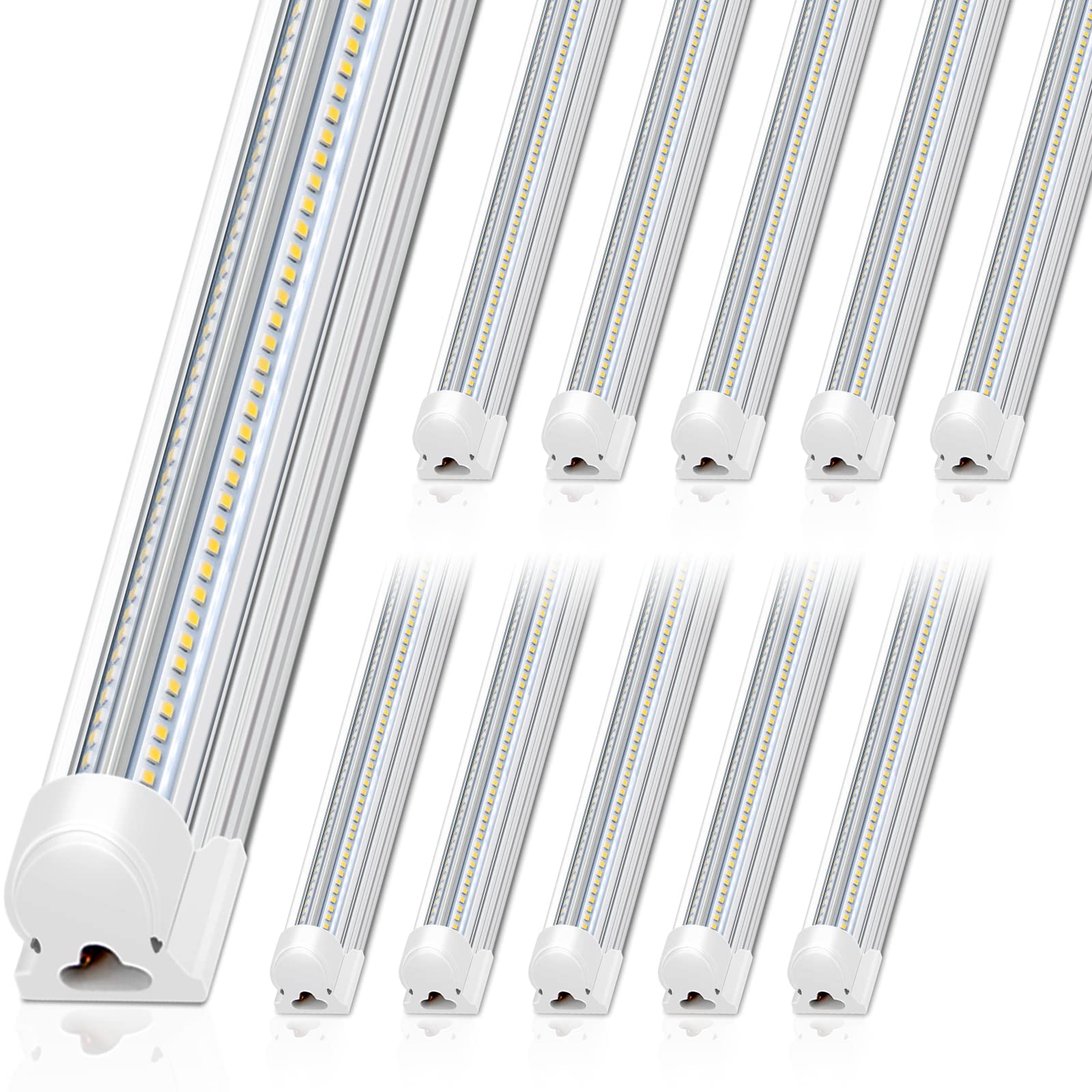 Barrina 8FT LED Shop Light front view with V-shape for wide-area brightness.