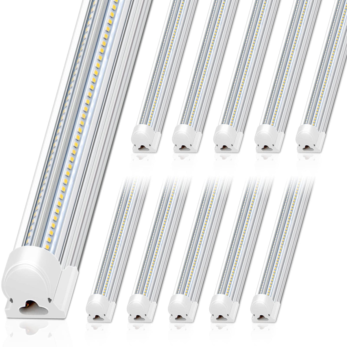Barrina 8FT LED Shop Light front view with V-shape for wide-area brightness.
