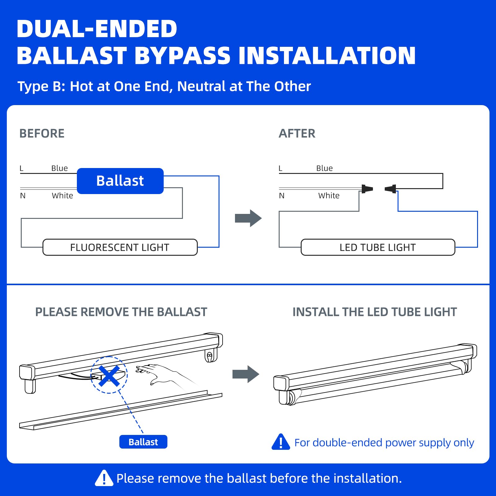 Barrina 8 ft LED tubes installed in a fixture upgrade lighting instantly.