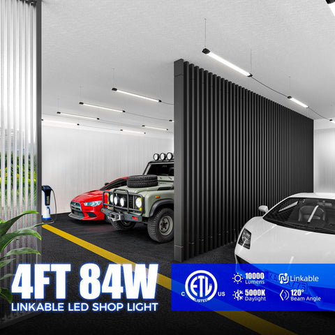 Barrina BS84 LED shop light side view highlighting slim profile and wide coverage