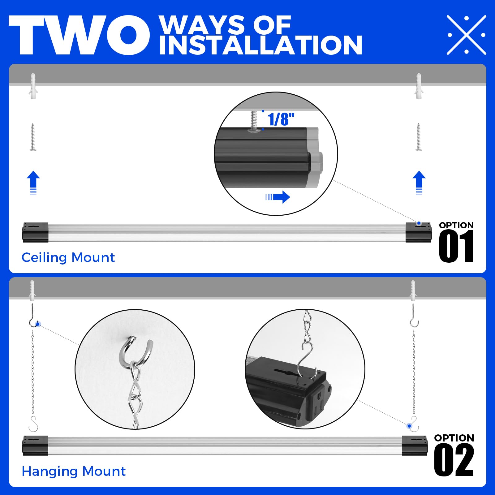 Barrina BS84 LED shop light ceiling mount kit ready for quick installation