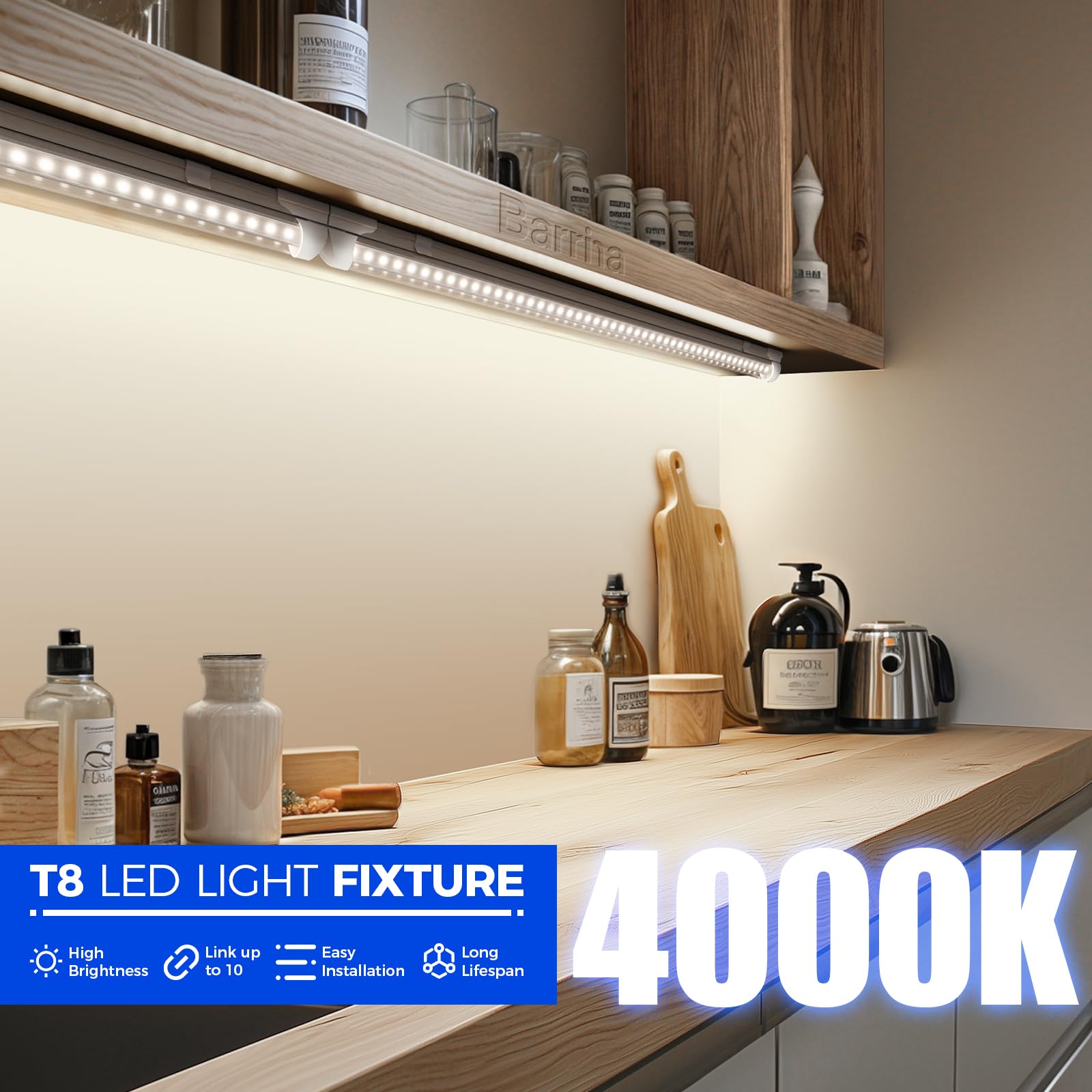 Barrina clear-cover LED shop light provides a clean, glare-free view.