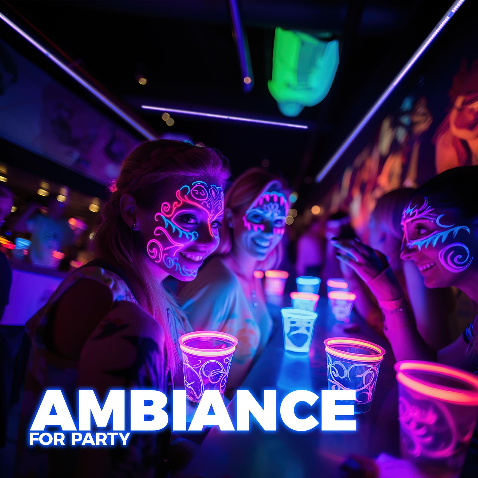 Barrina DJ stage decor using UV bars for immersive ambience