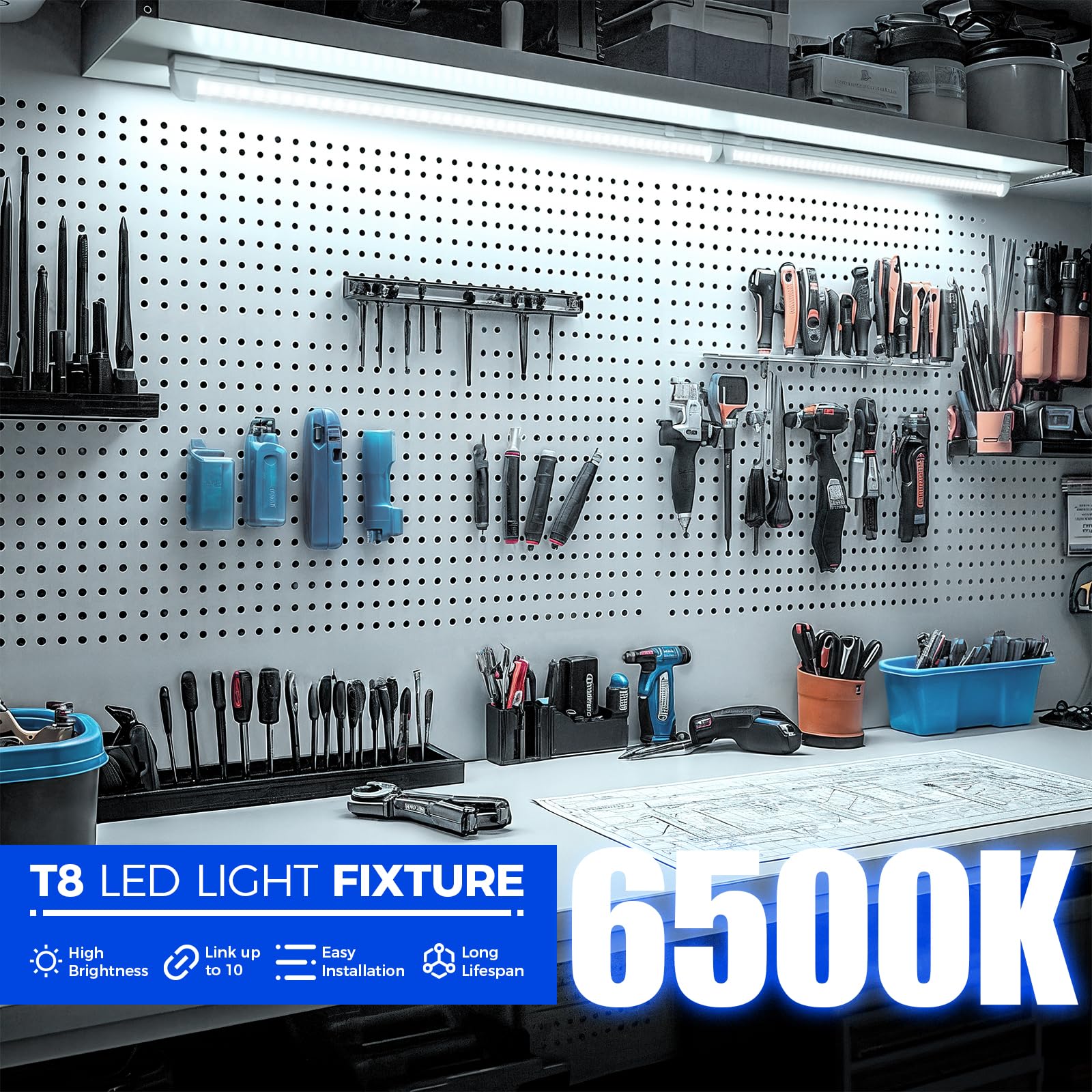 Barrina 2FT Shop Light linked in a series setup for scalable layouts