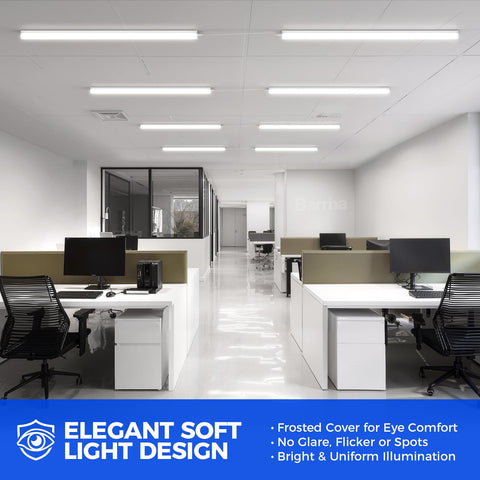 Barrina 4ft light with frosted cover reduces glare and flicker.
