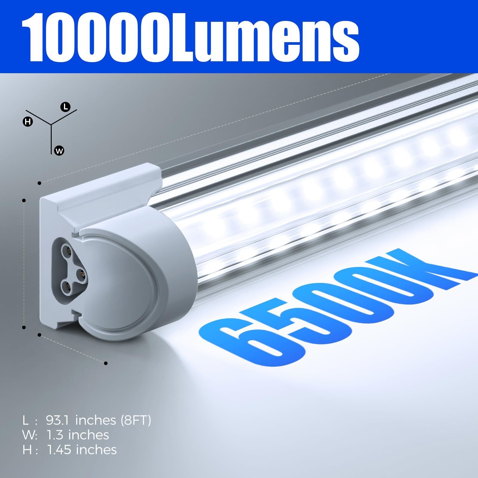 Barrina LED shop lights 8ft wide-beam for uniform coverage across work areas.