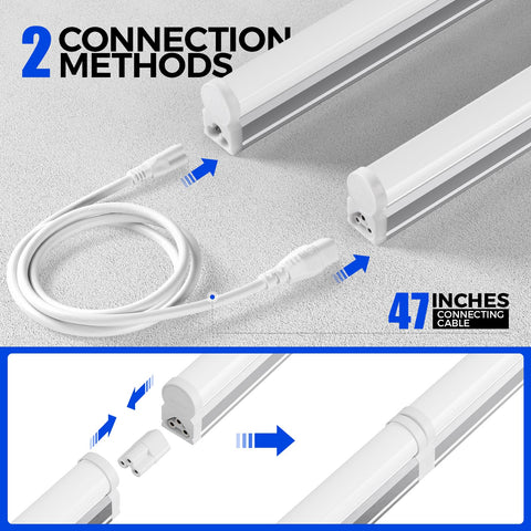 Barrina T5 LED shop light packaging with power cords ready for quick setup