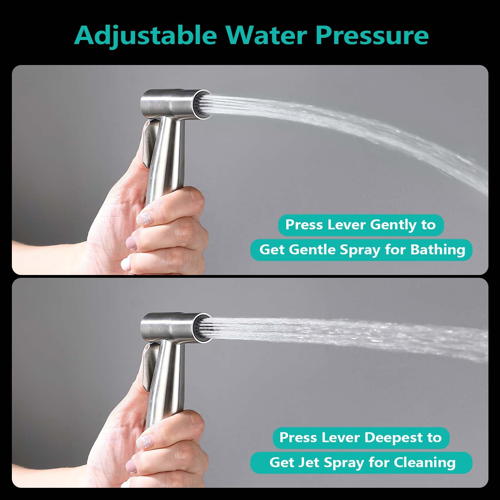 BARROCK bidet sprayer brushed nickel – stainless steel hose ensures smooth operation with less kinking.