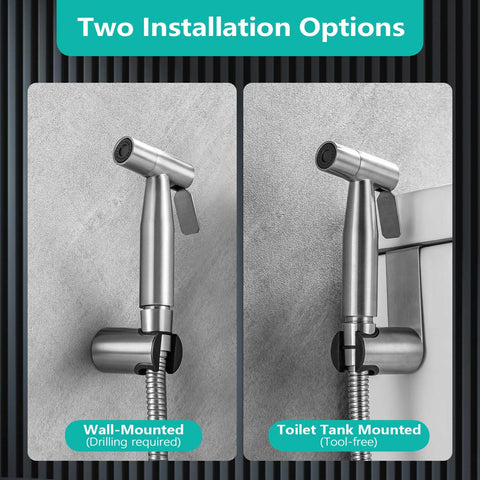 BARROCK bidet sprayer brushed nickel – valve close-up highlights sturdy T-valve for steady flow.
