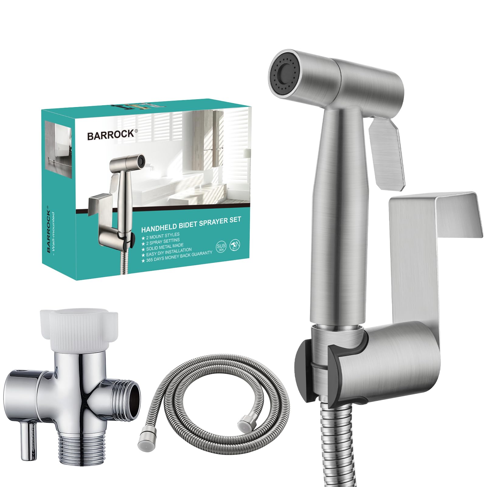 BARROCK bidet sprayer metal offers durable SUS304 construction for precise personal cleansing.
