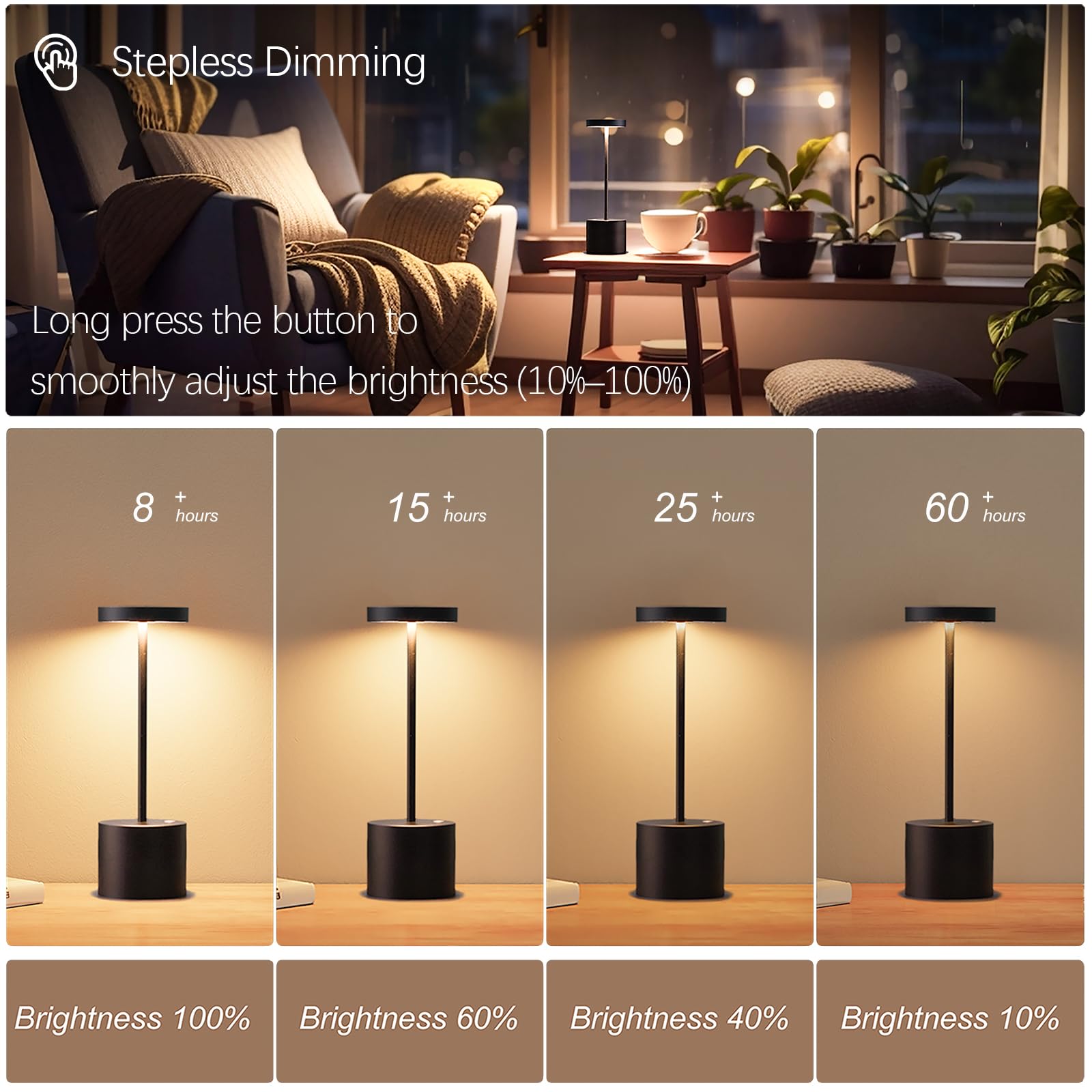 Barryca USB-C rechargeable lamp for portable bedside or desk use