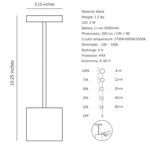 Barryca portable USB-C rechargeable lamp for travel, bedside, or patio