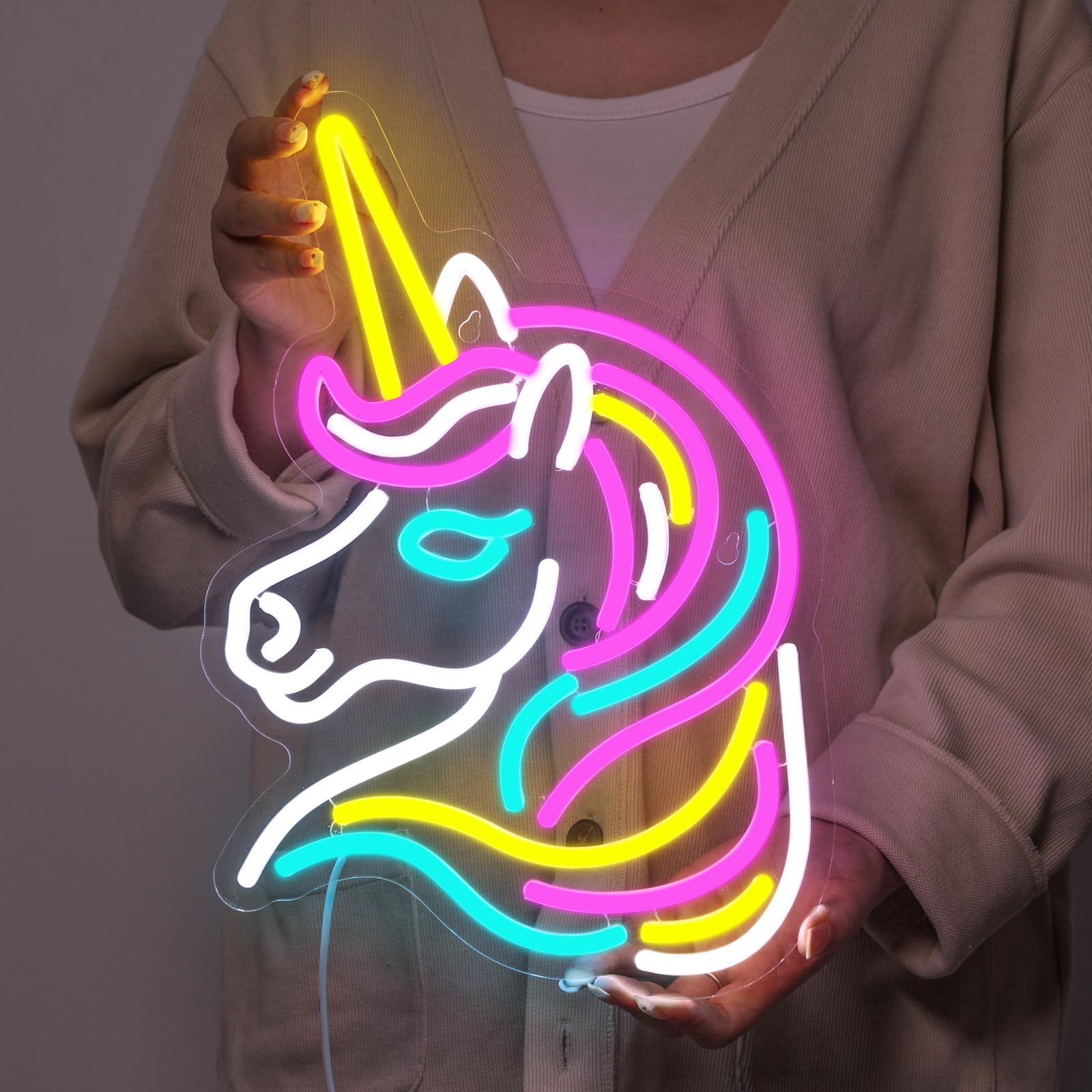 Basaneon colorful unicorn LED light brightens a girl’s bedroom