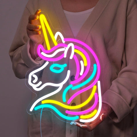 Basaneon colorful unicorn LED light brightens a girl’s bedroom