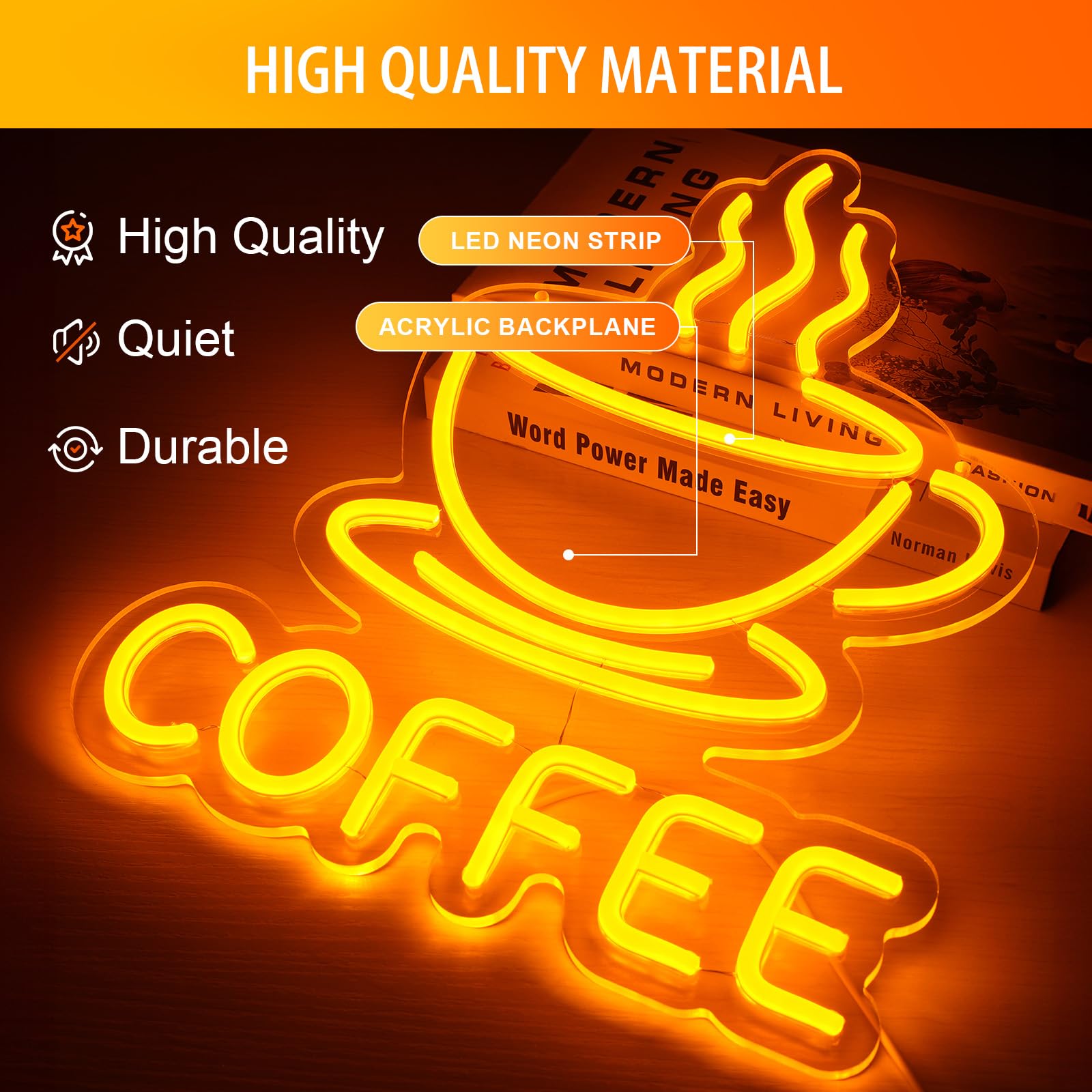 Basaneon compact LED coffee sign fits small counters and tables