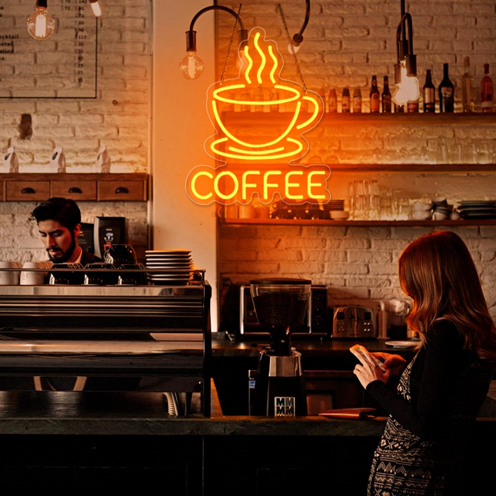 Basaneon dimmable LED coffee sign with adjustable brightness for mood lighting