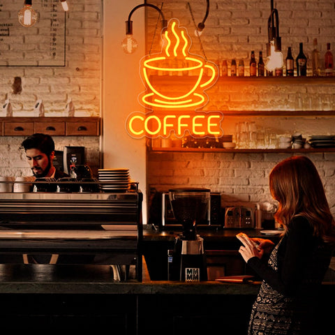 Basaneon dimmable LED coffee sign with adjustable brightness for mood lighting