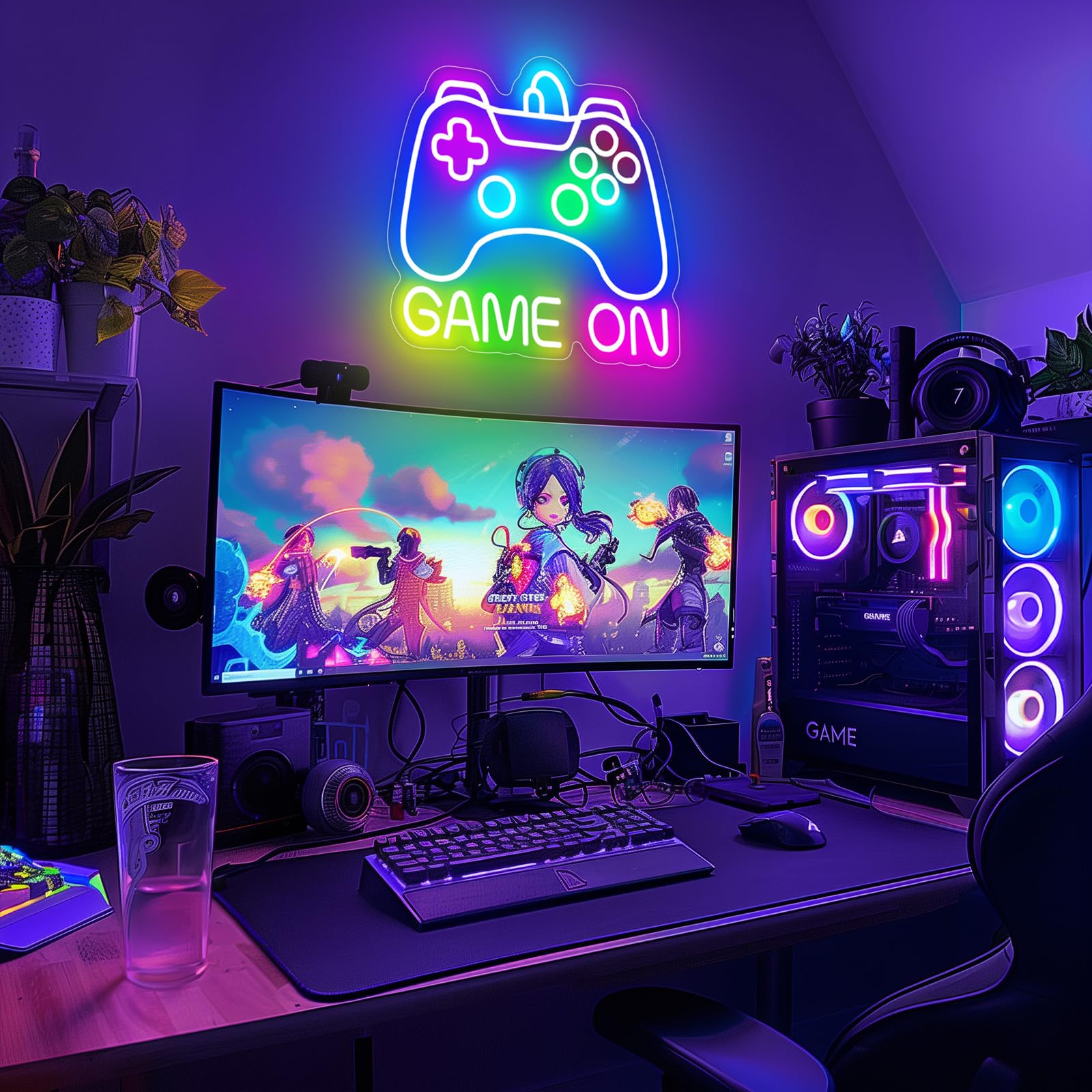 Basaneon gamepad neon sign with dimmable brightness for ambient play.