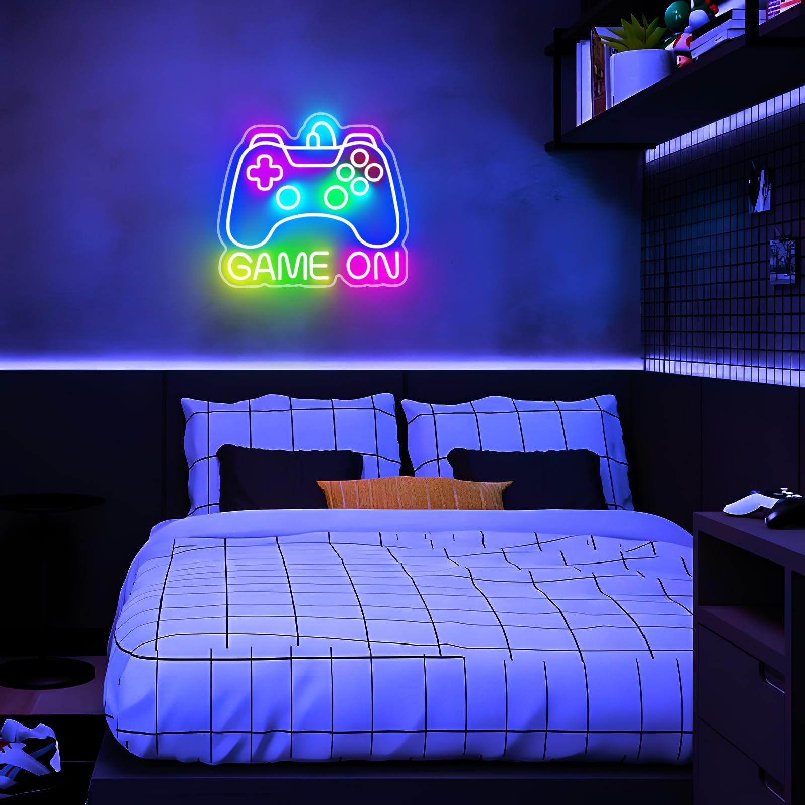 Basaneon gamepad neon sign vibrant wall art for gaming spaces.