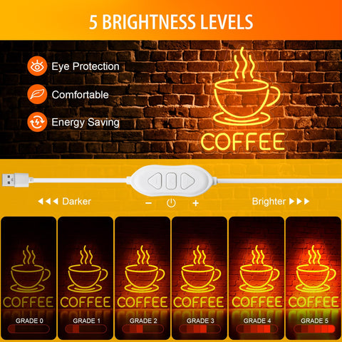 Basaneon USB powered coffee sign cable for easy plug-and-play display