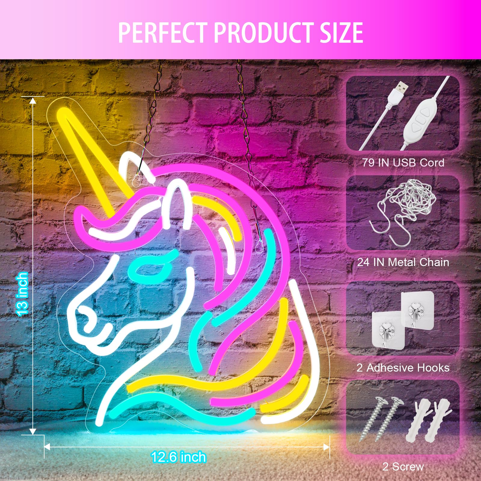 Basaneon USB-powered unicorn sign ideal for kid's room and energy efficiency