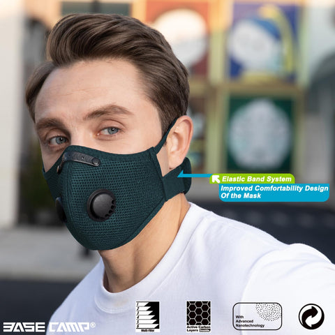 BASE CAMP dust mask Dark Tiber side view, adjustable neckband for comfortable fit