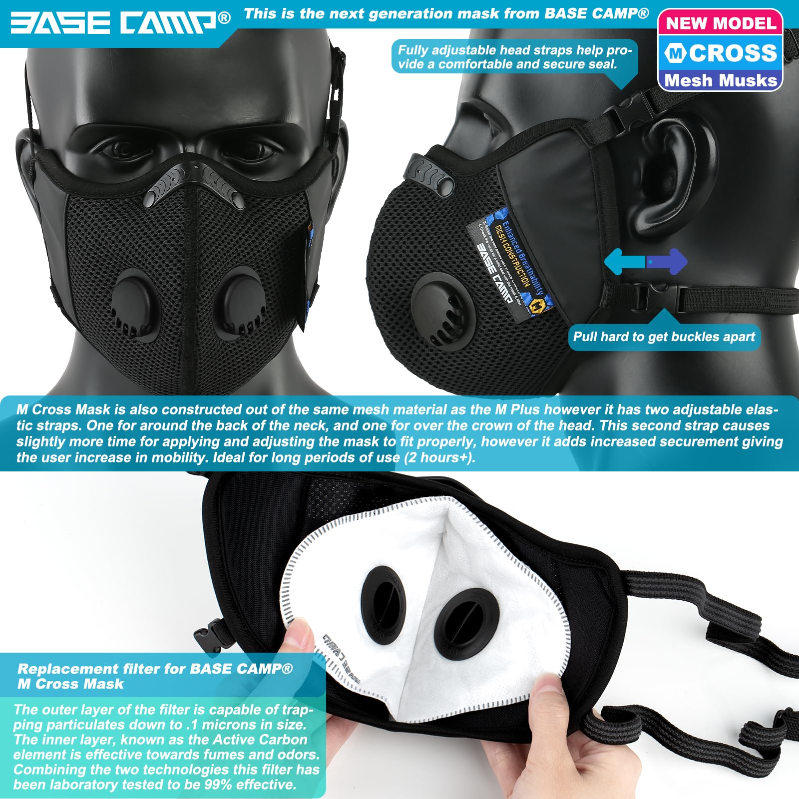 BASE CAMP M Cross Dust Mask washable shell with detachable parts for easy cleaning