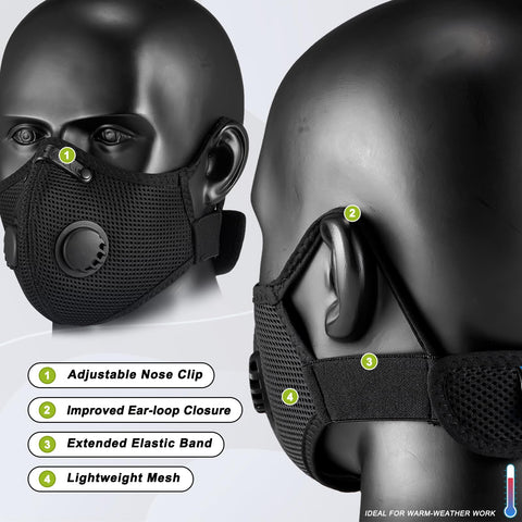 BASE CAMP M Plus dust mask nose clip showing reduced fogging for glasses wearers