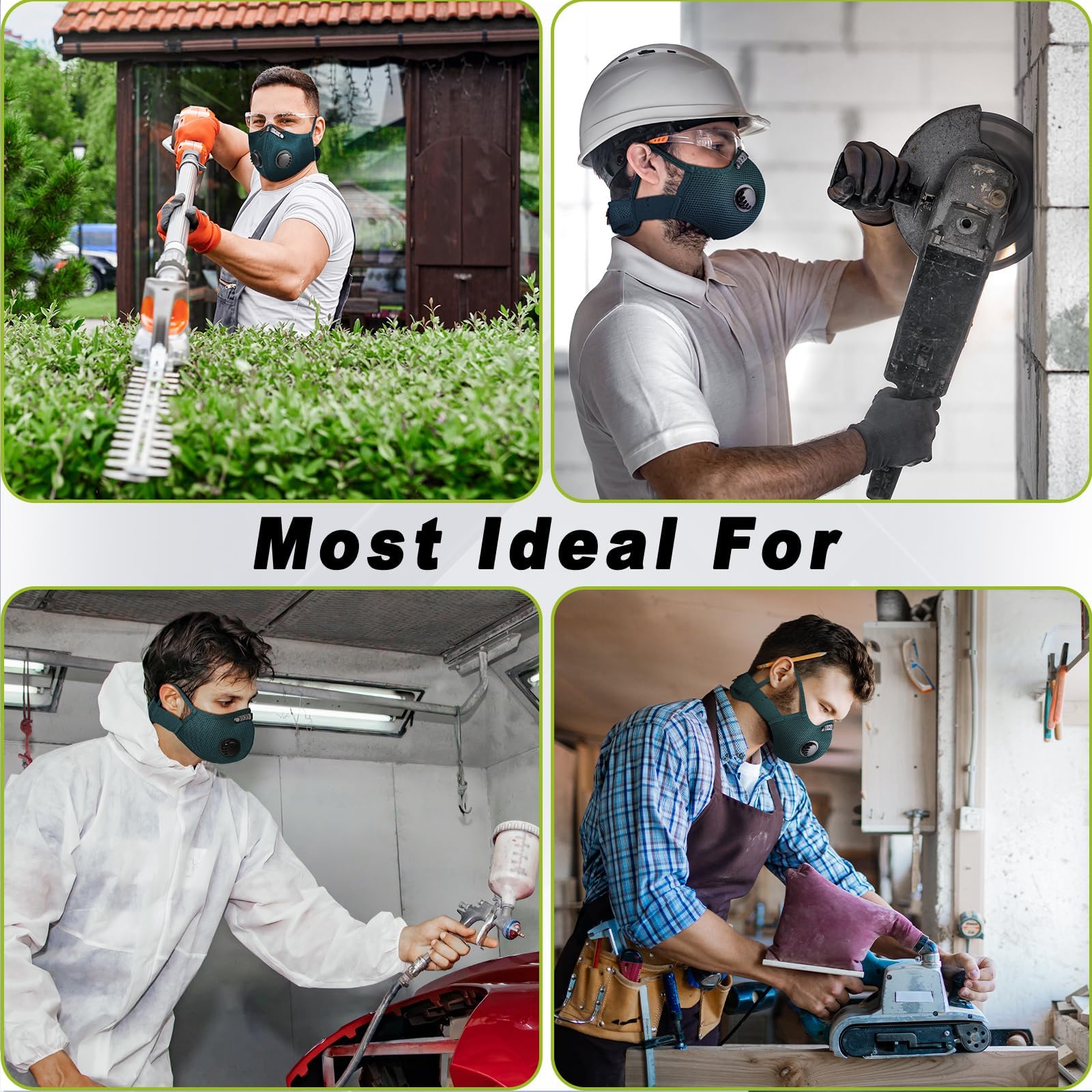 BASE CAMP M Plus dust mask in use during woodworking and outdoor projects