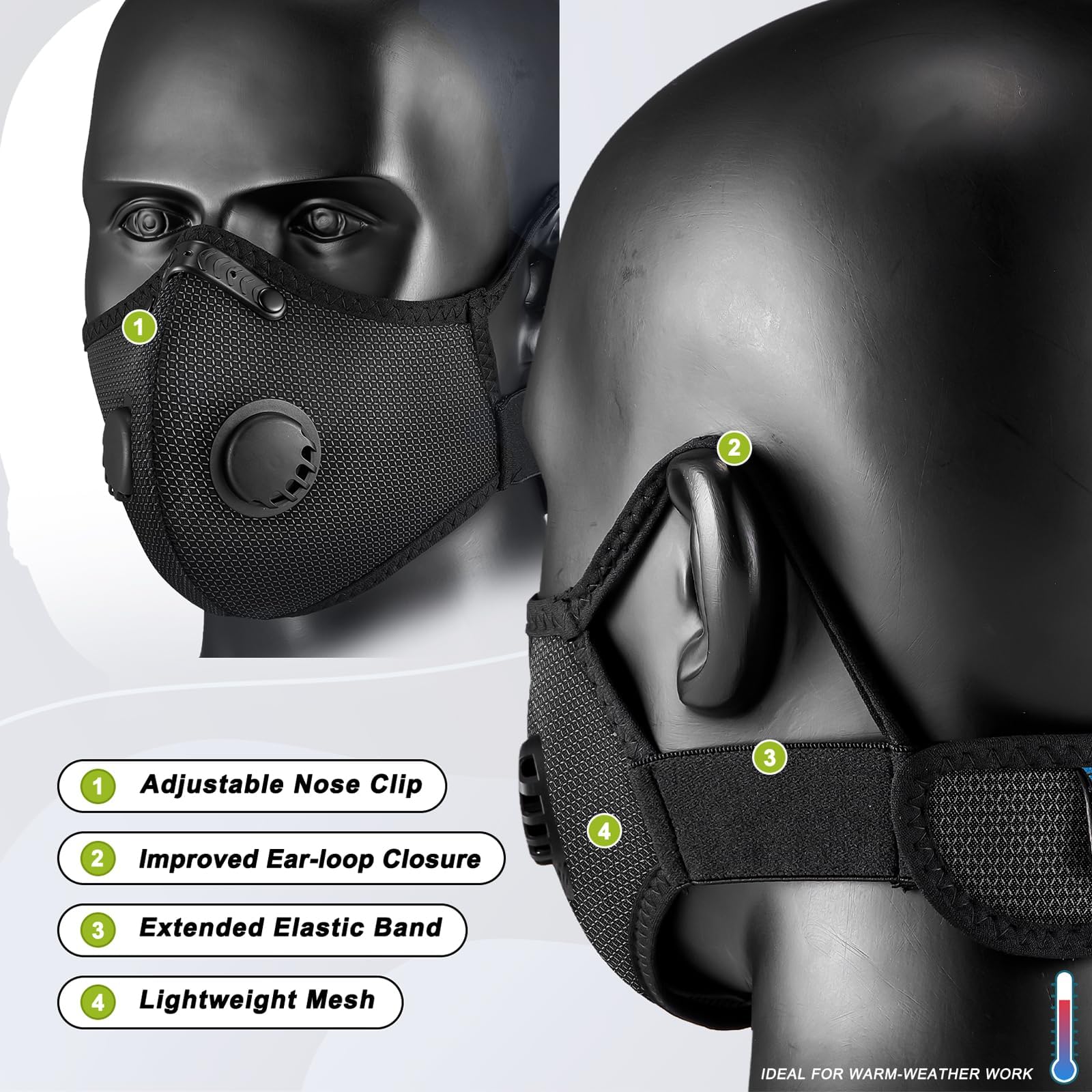 BASE CAMP M Plus dust mask close-up of adjustable strap for easy sizing