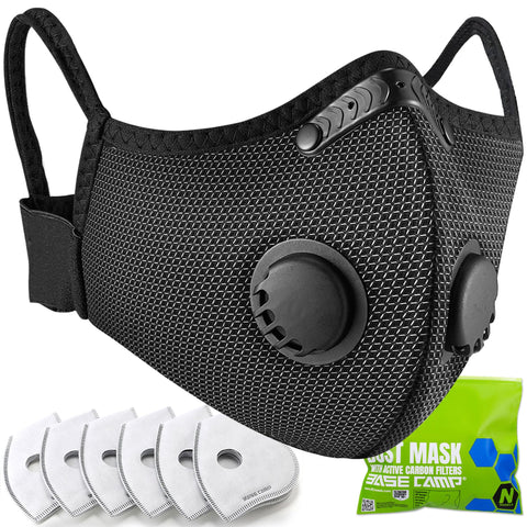BASE CAMP M Plus dust mask front view in silver and black for standout protection