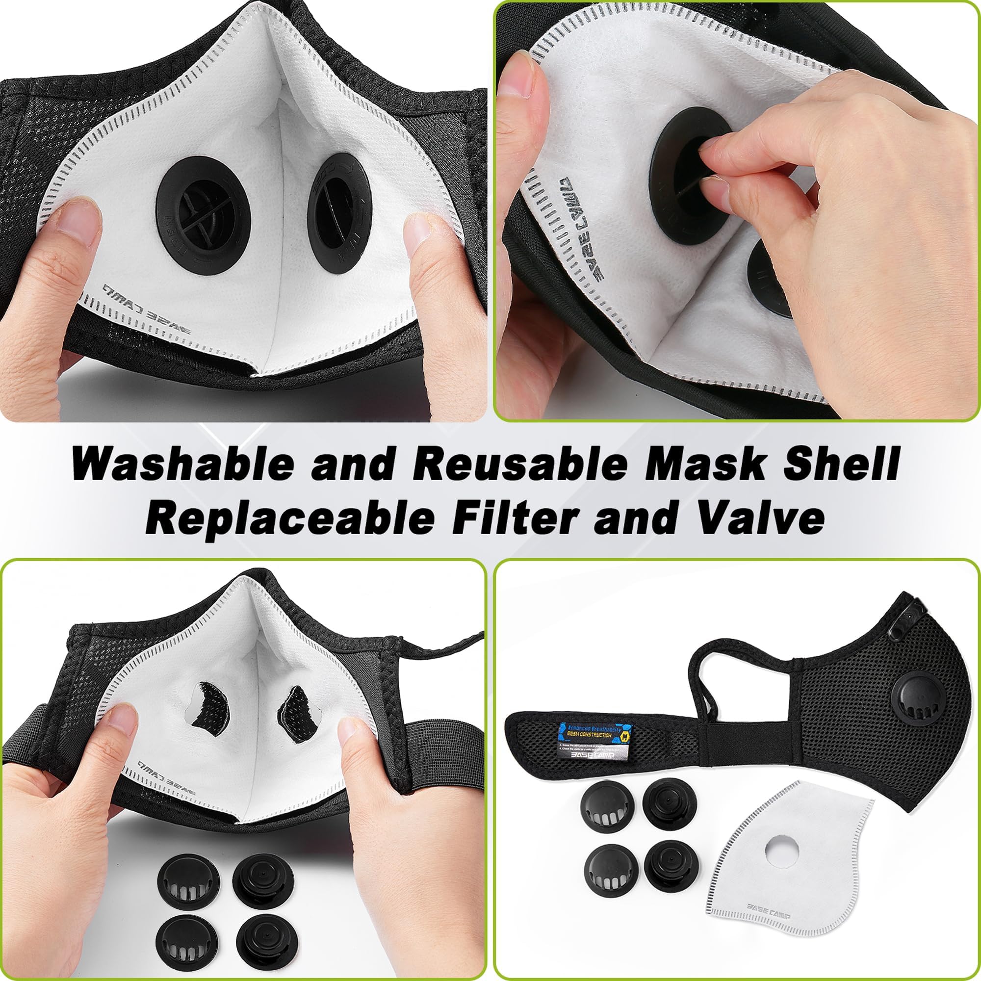 BASE CAMP M Plus dust mask with 6 activated carbon filters included for filtration