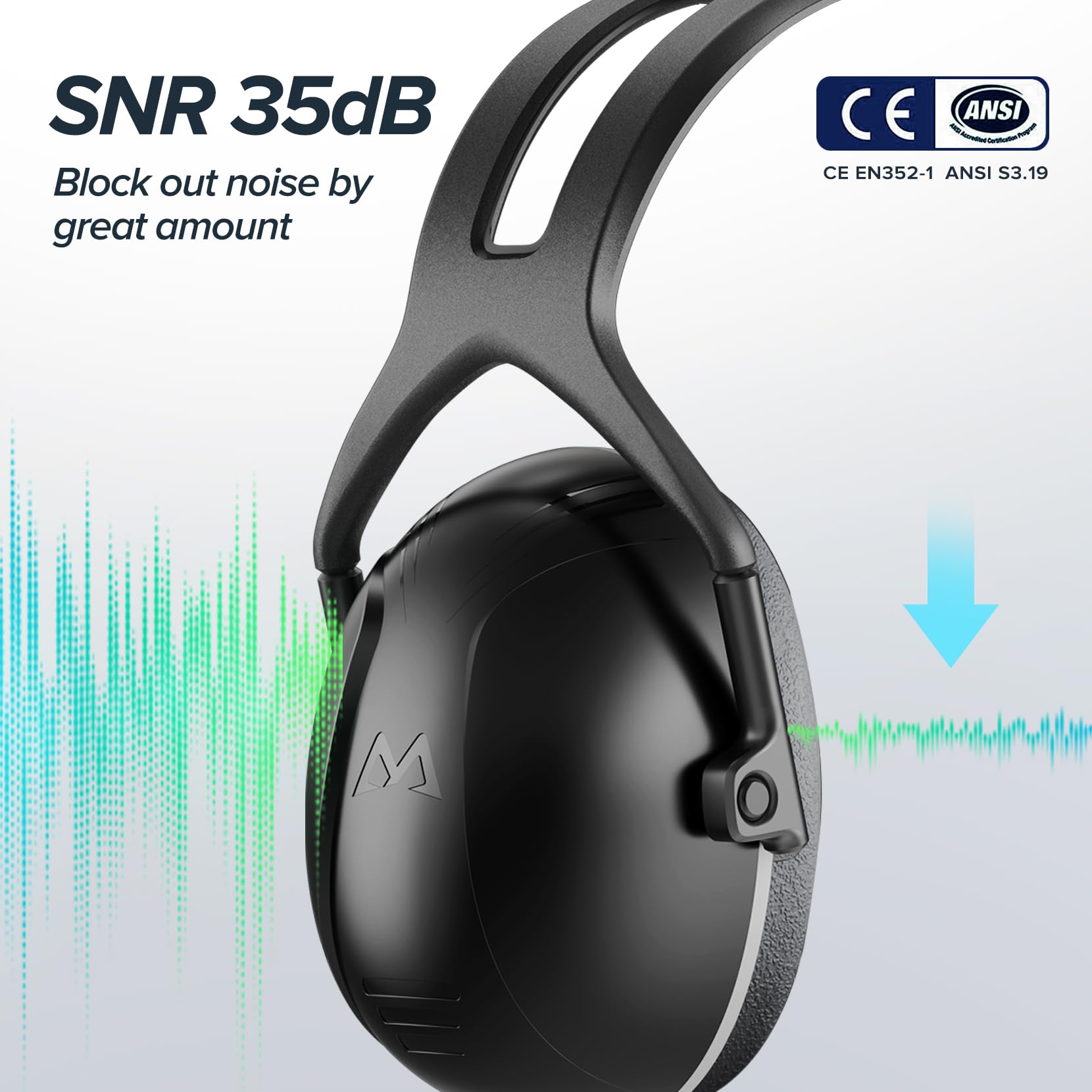 Basear ear muffs with soft foam cushions for extended wear comfort.