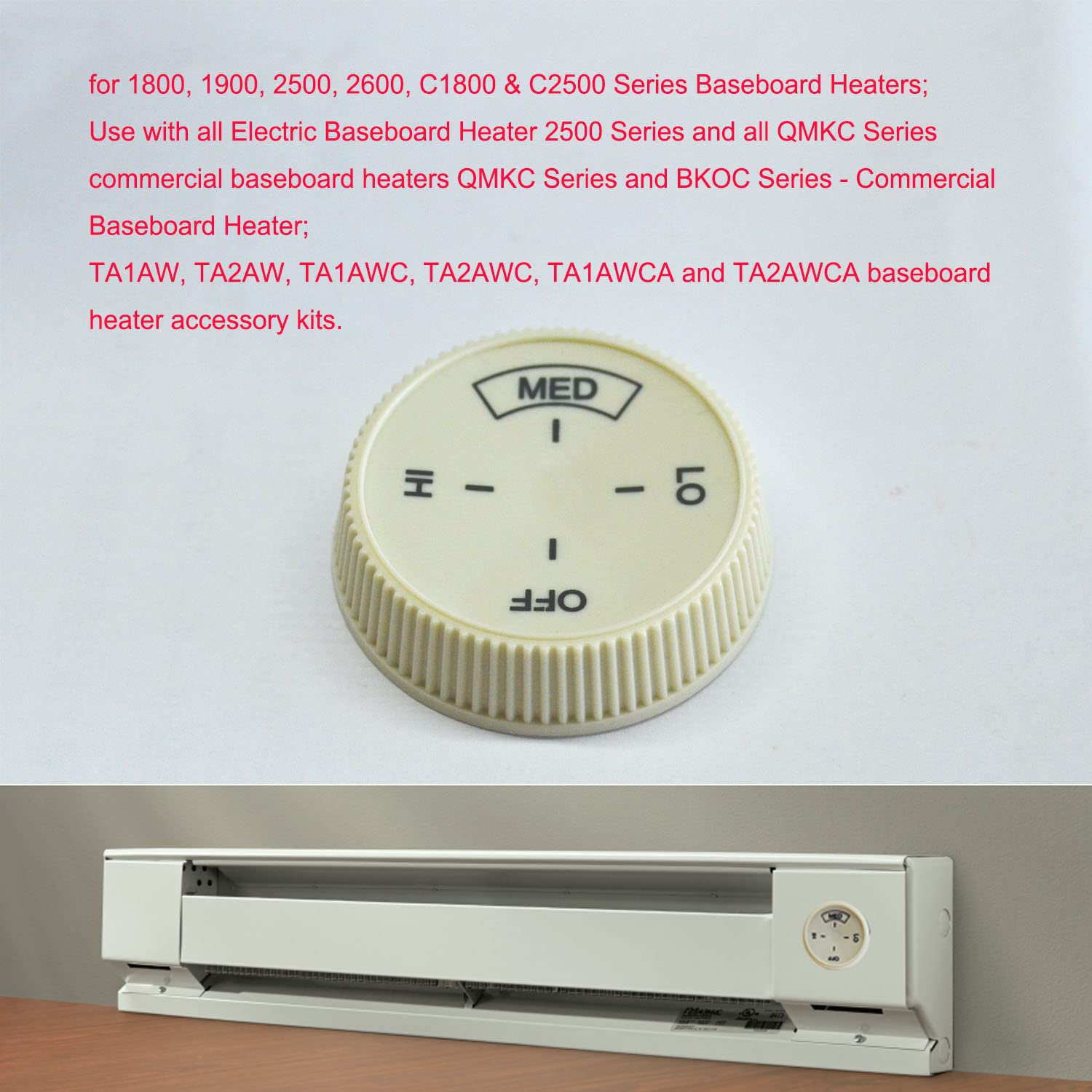 Ribbed grip baseboard heater knob makes turning simple and comfortable.