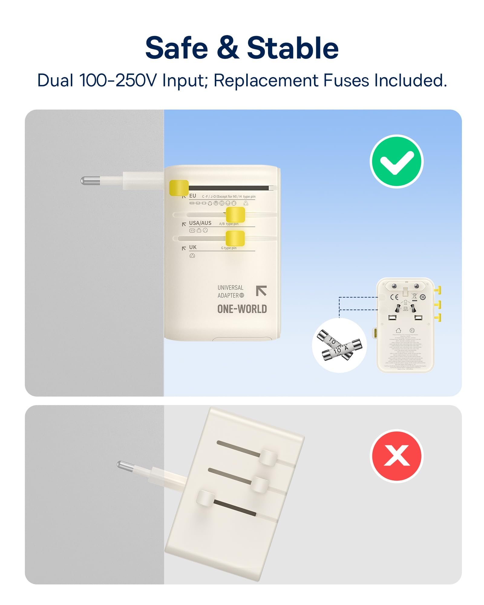 Baseus dual 10A fuses and safety features protect devices during transit.