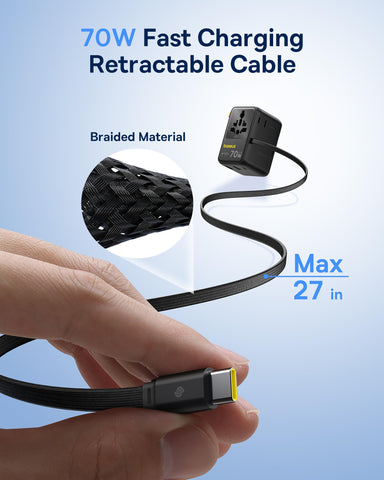 Baseus Enercore CG11 retractable USB-C cable extended for charging.