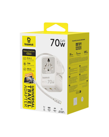 Baseus USA/EU/UK/AUS plug types image highlights multi-region readiness for trips.
