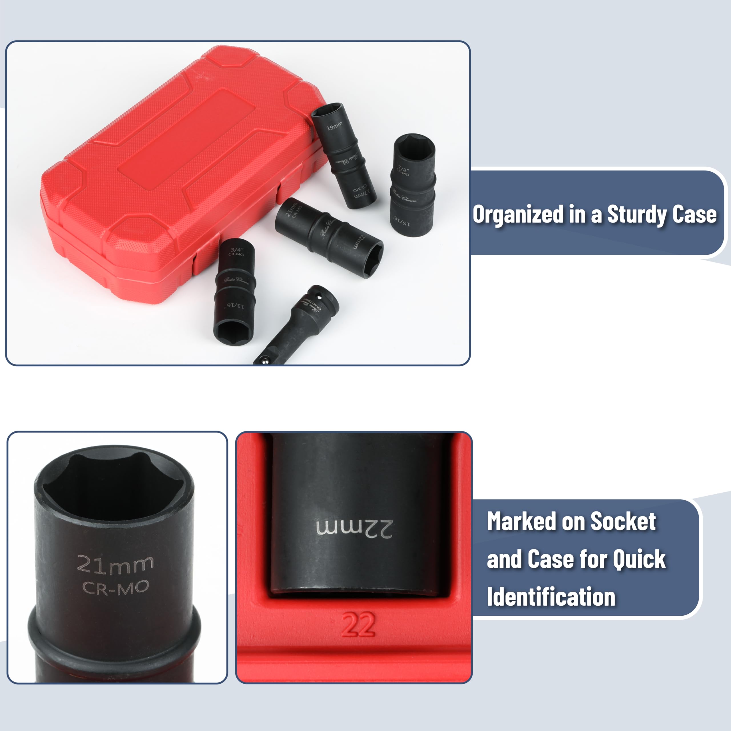 Bates Choice CR-MO steel sockets are heat-treated for lasting strength.