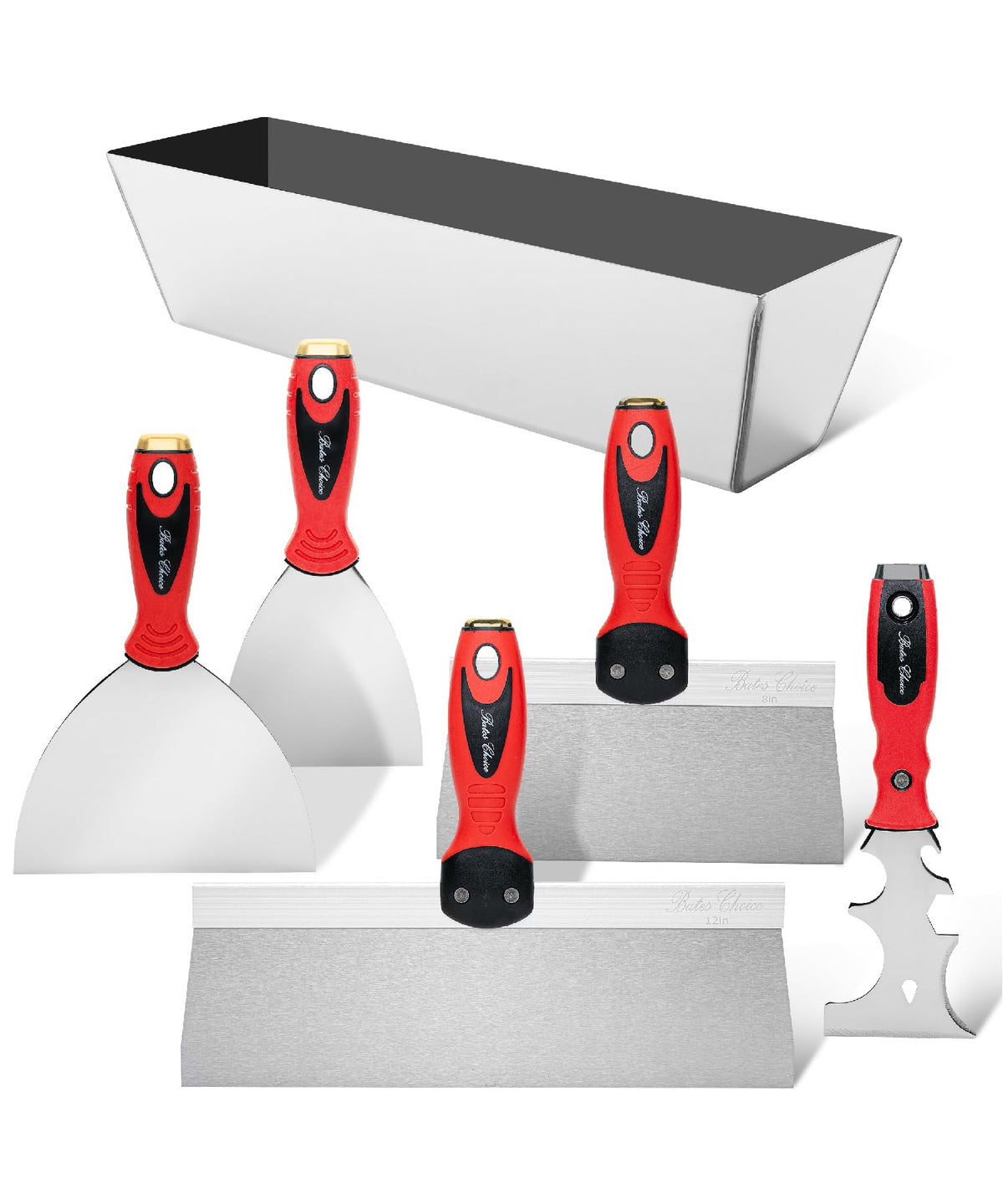 Bates Choice drywall knife set packaging shows the 6-piece finishing kit.