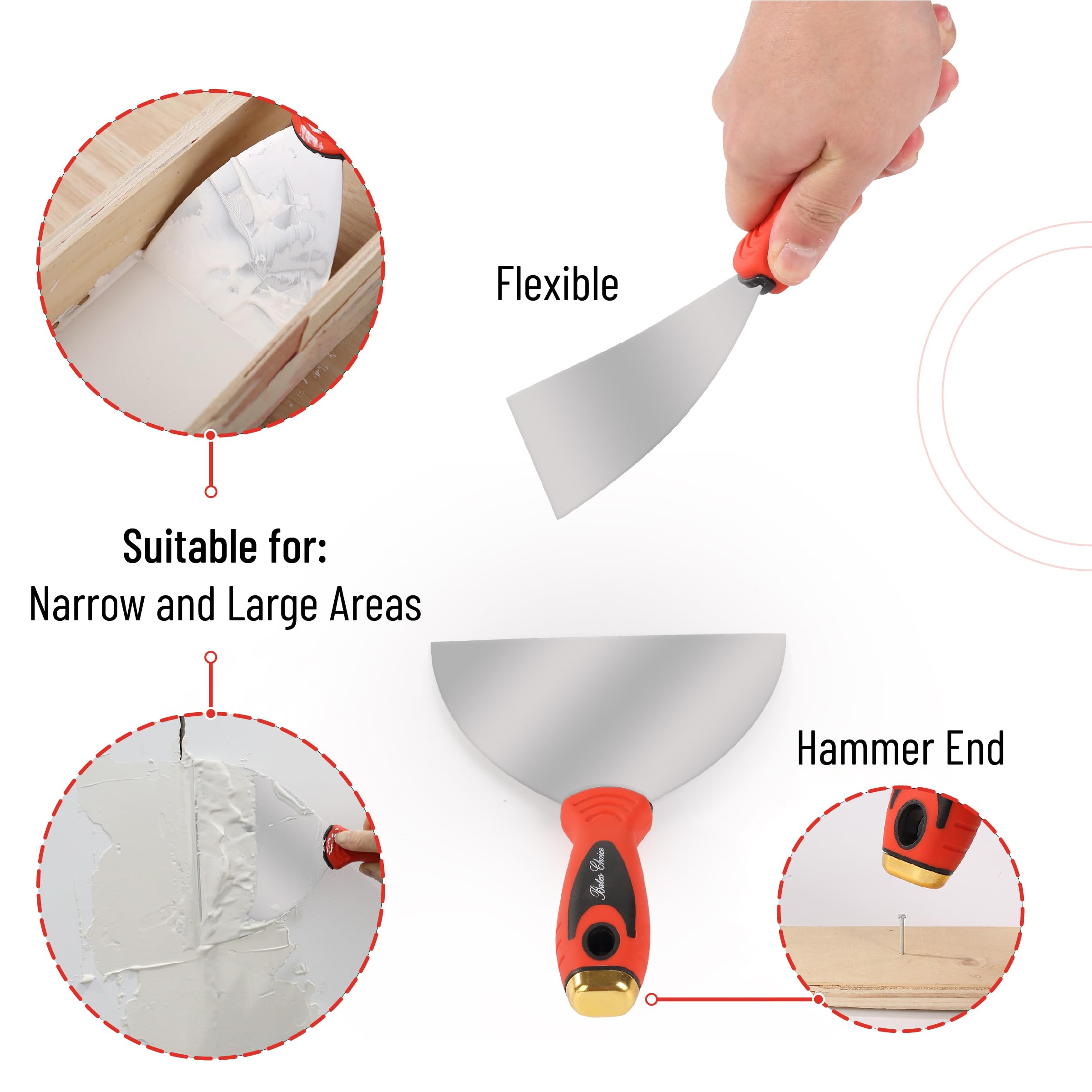 Small-width tapping knife ideal for tight corners and details.