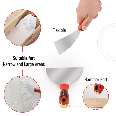 Small-width tapping knife ideal for tight corners and details.